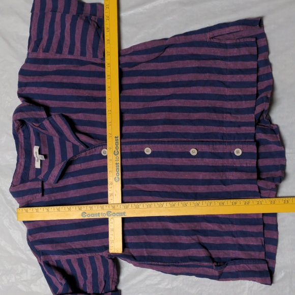 Madewell 100% Linen Button-Up Camp Shirt in Stripe Purple Size XXS - Picture 4 of 6